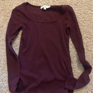 LOFT Long Sleeve Scoop Neck Top - Burgundy Plum